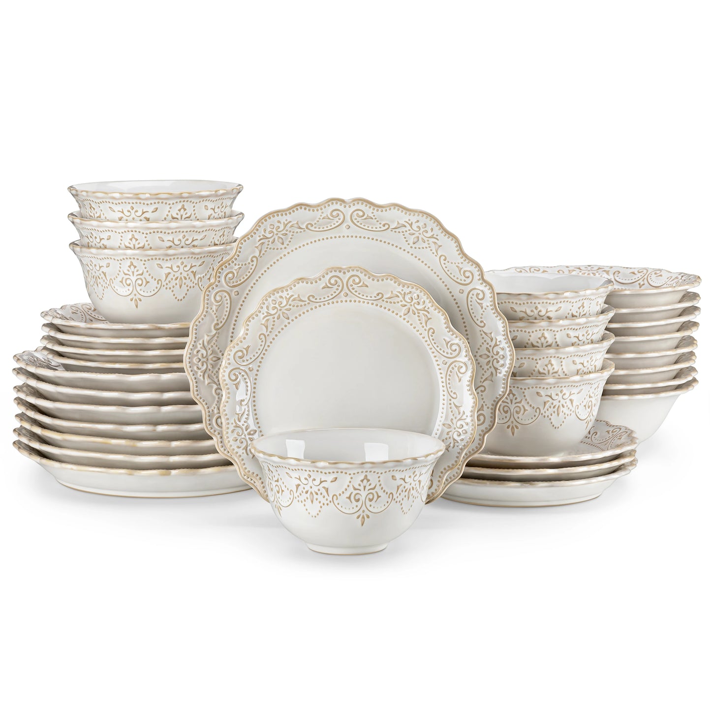 Malacasa Relief White Stoneware Dinnerware Set 16 To 32 Piece