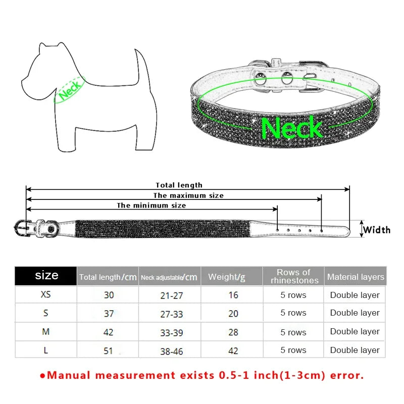 Crystal Glitter Rhinestone Dog Collar With Zinc Alloy Buckle