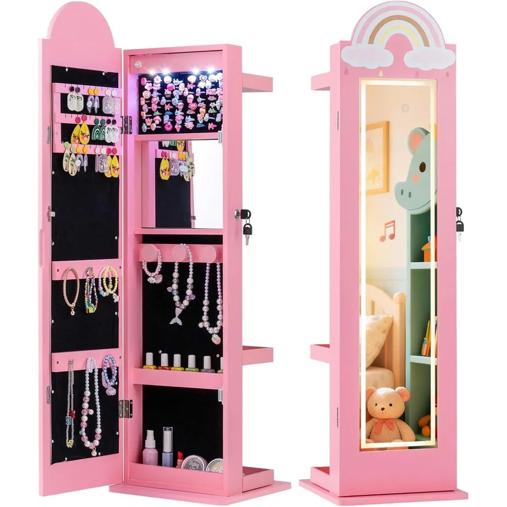 Jewelry Cabinet With LED Lights and Full Length Mirror