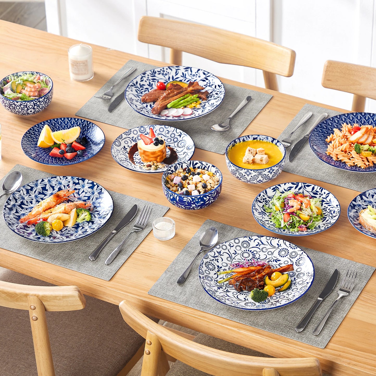 MALACASA 12 Piece Porcelain Dinner Plate Set Ceramic Tableware