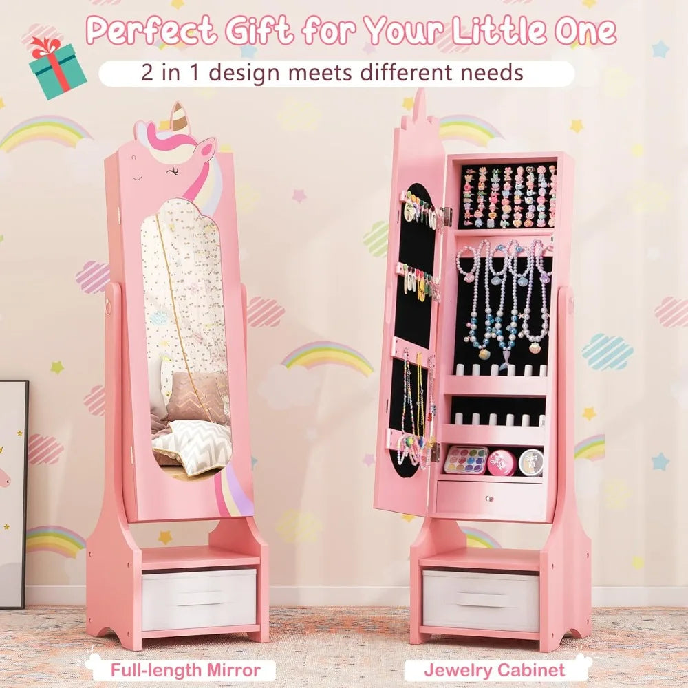 Jewelry Armoire Standing Cabinet With Full Length Mirror And Drawers