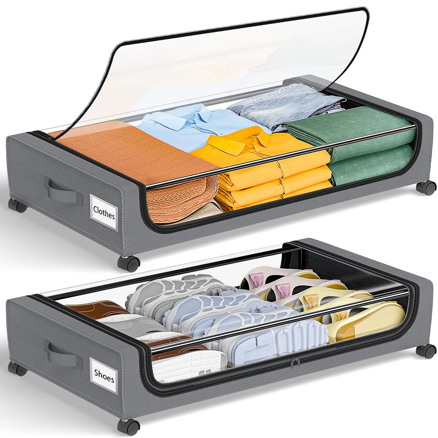 Under Bed Storage With Wheels 2-Pack Clear Lids