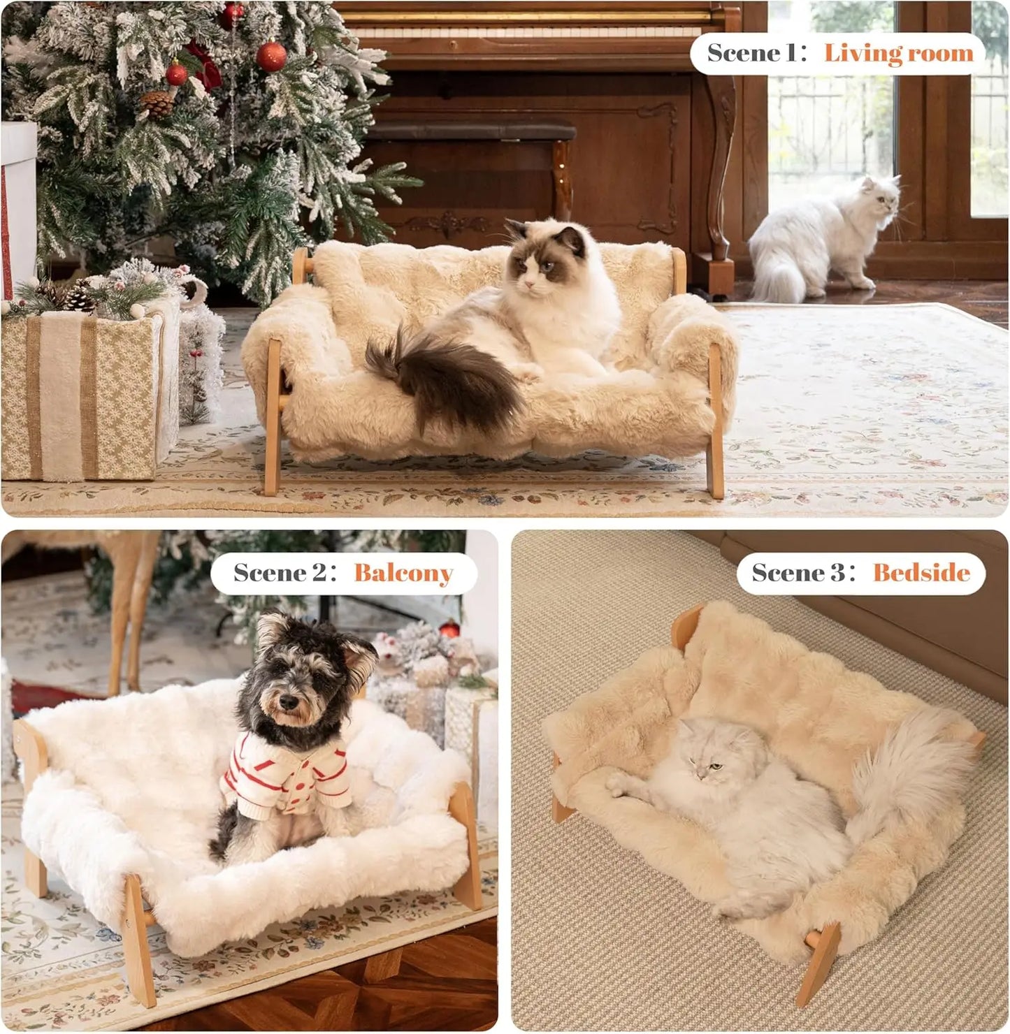 Elevated Wooden Cat Sofa Bed With Removable Washable Cover