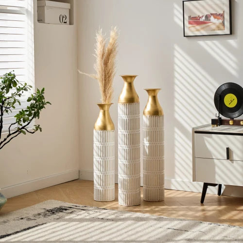 3 Modern Tiered Metal Floor Vases Set for Home Decor
