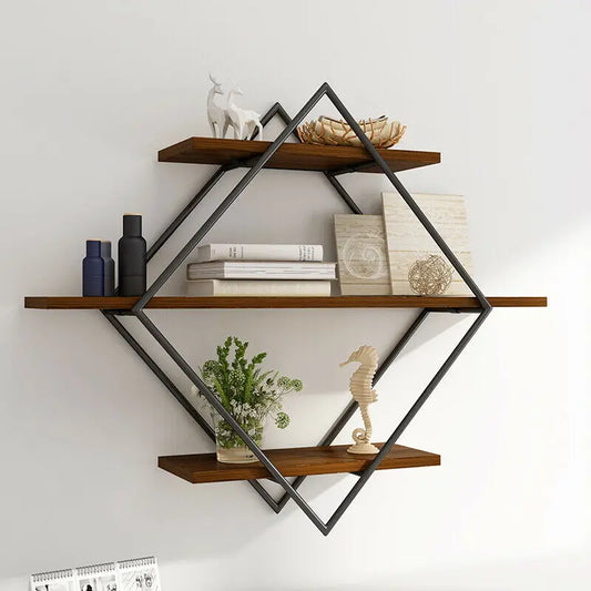 Three Tier Industrial Wood Floating Shelf Wall Mounted Unit