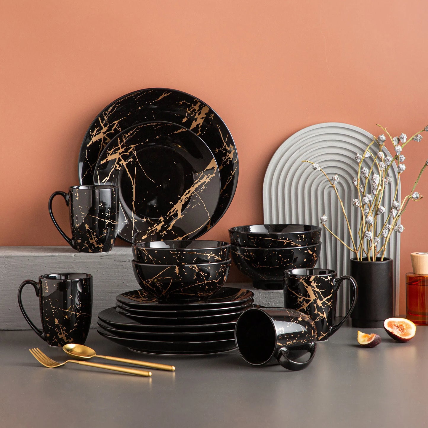 MALACASA Porcelain Dinnerware Set Splash Pattern Design