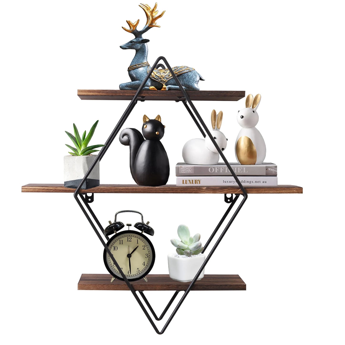 Three Tier Industrial Wood Floating Shelf Wall Mounted Unit