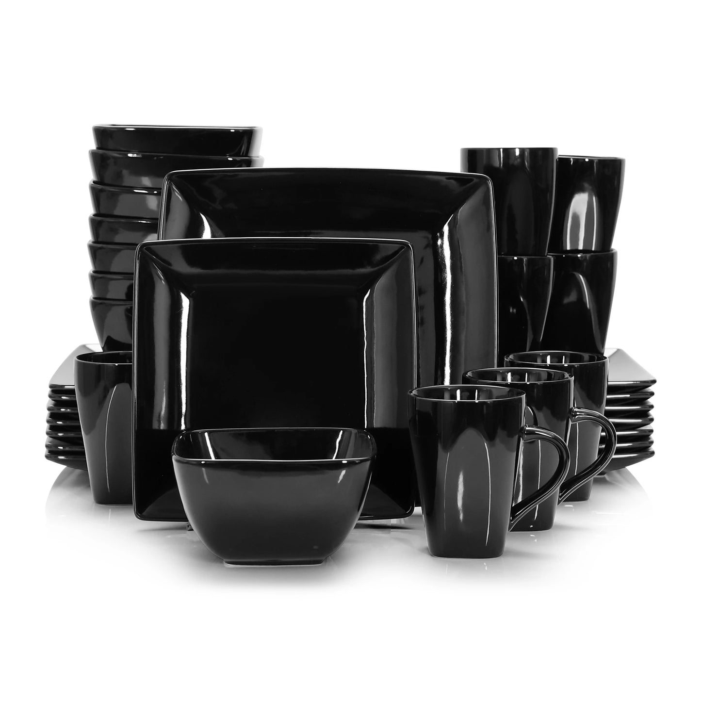 MALACASA SOHO Porcelain Square Dinnerware Set Plates Bowls Mugs 16 32 48 Pieces