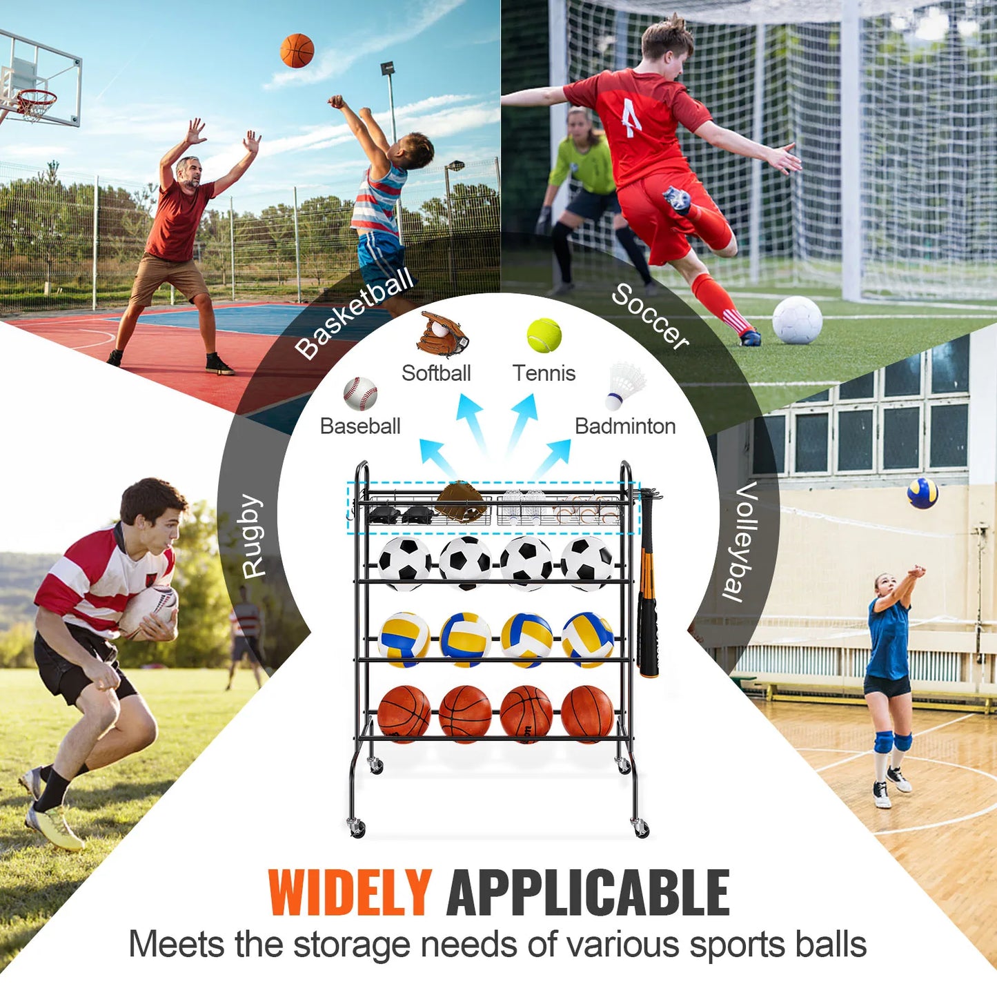 VEVOR Four-Layer Basketball Rack With Wheels Rolling Stand And Organizer