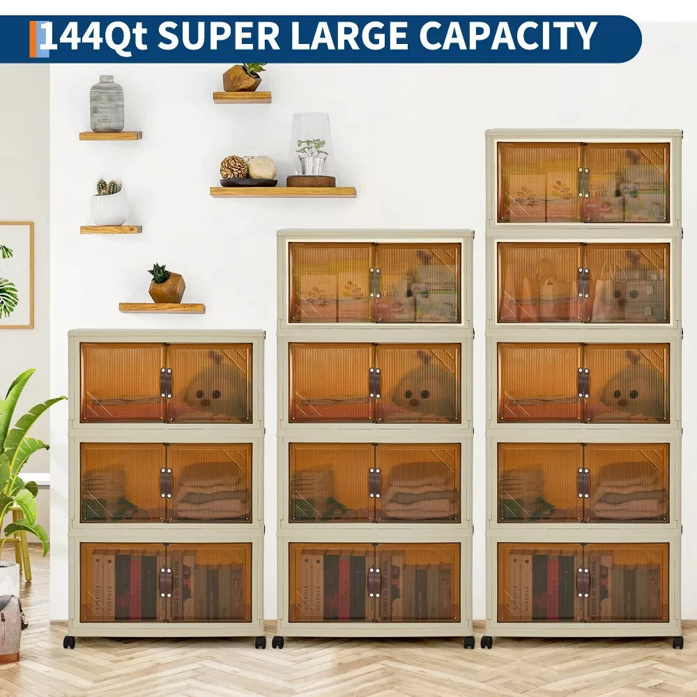 HiMISS 3 4 5 Tier Foldable Storage Cabinet With Wheels