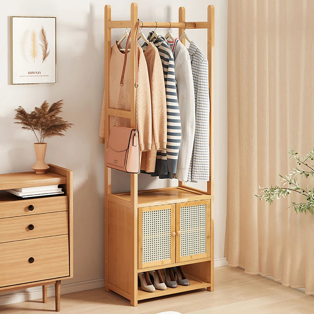 Bamboo Garment Rack Heavy Duty Coat Stand Wardrobe With Shelves