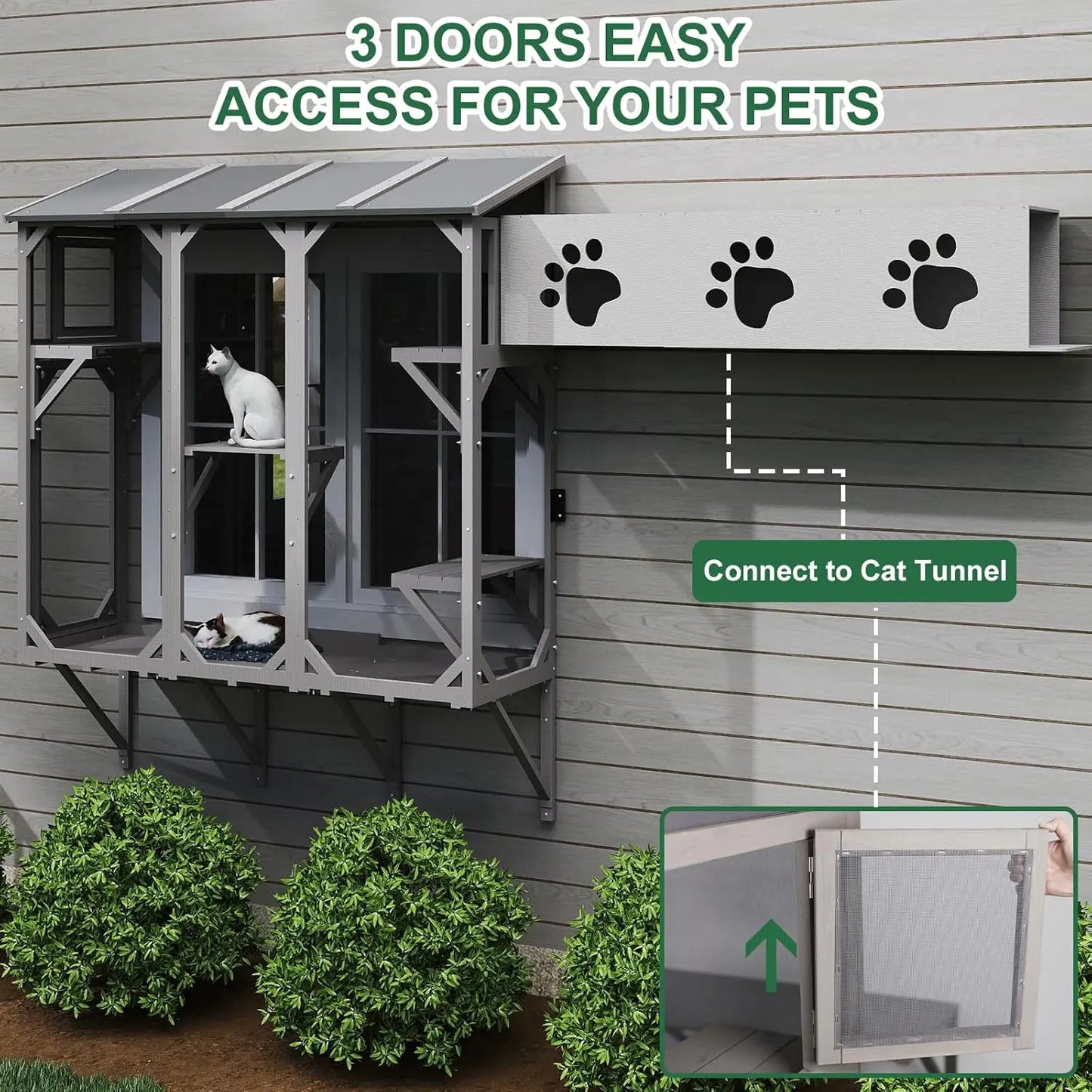 Expandable Window Catio For Indoor Cats Wooden Pet Perch Enclosure