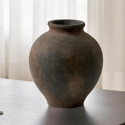 Brown Ceramic Vase Zen Style Terracotta Distressed Farmhouse Decor
