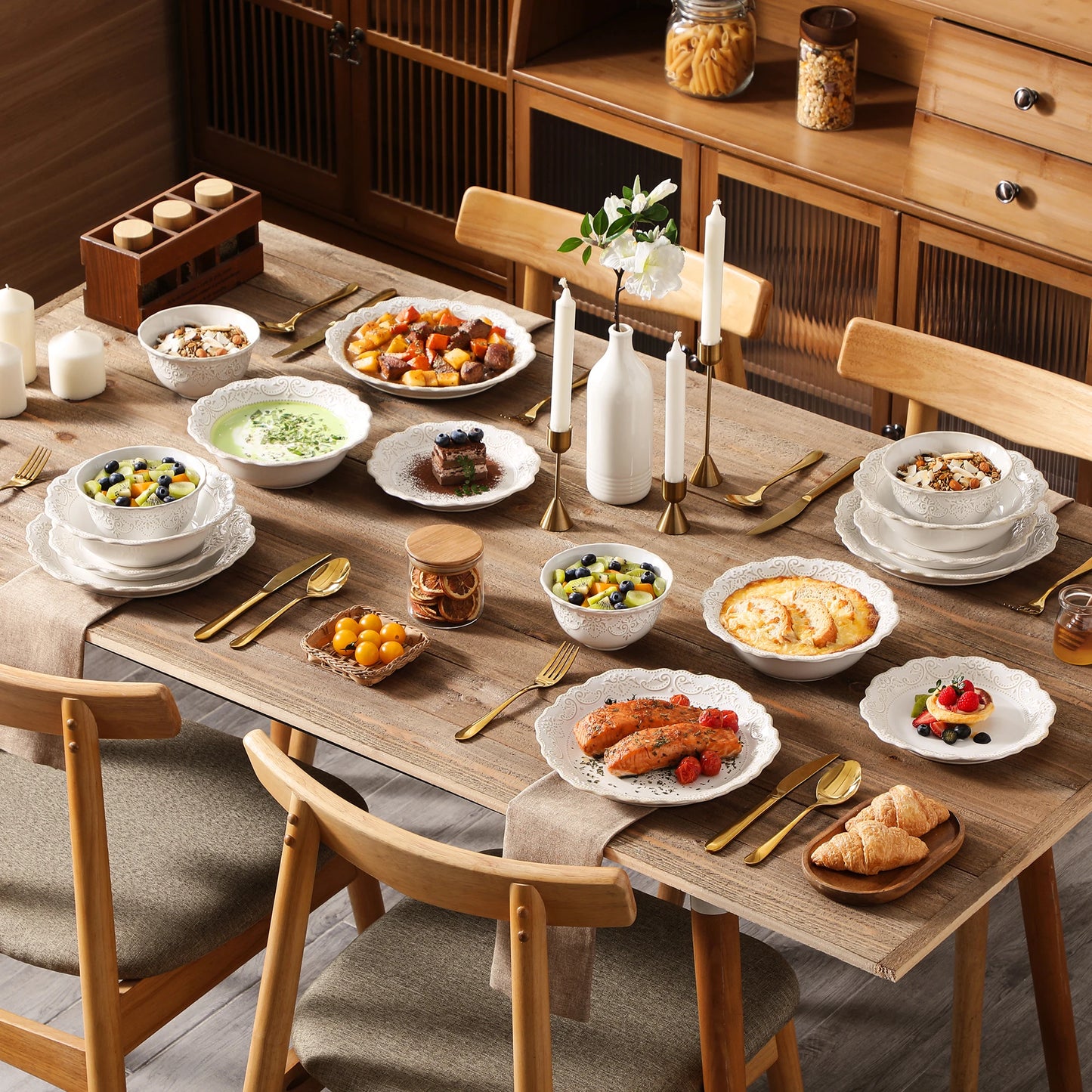 Malacasa Relief White Stoneware Dinnerware Set 16 To 32 Piece