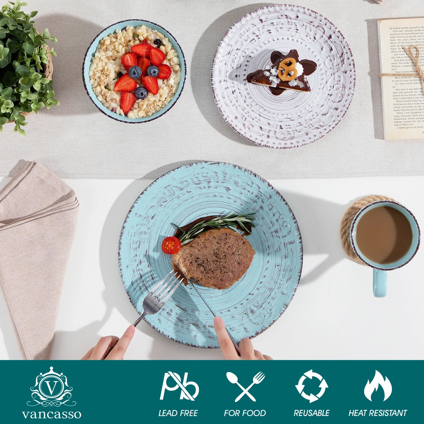 MALACASA Stoneware Dinner Set Ceramic Tableware Collection