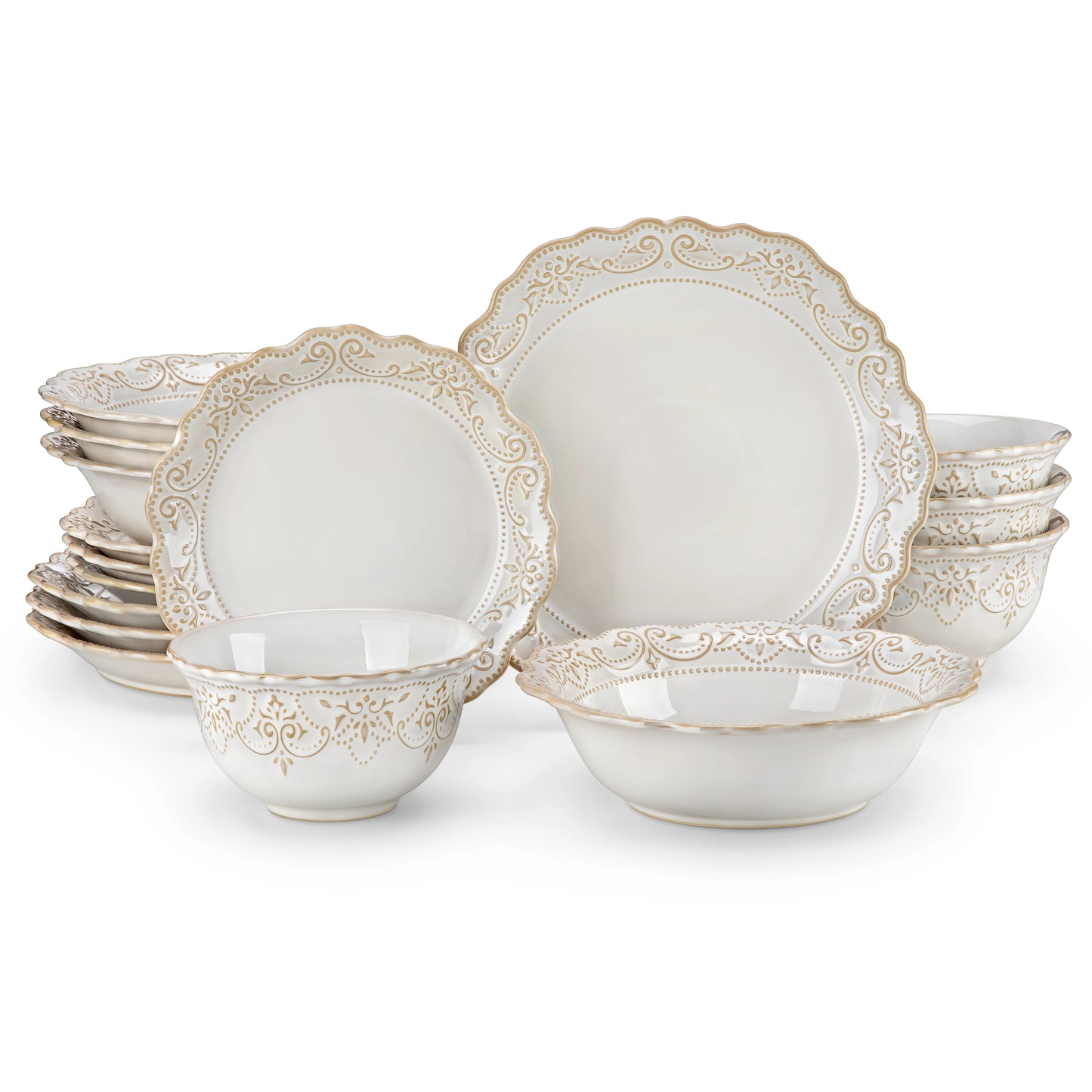 Malacasa Relief White Stoneware Dinnerware Set 16 To 32 Piece