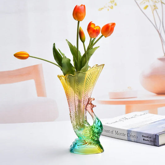 Peacock Relief Glass Vase For Living Room Decoration