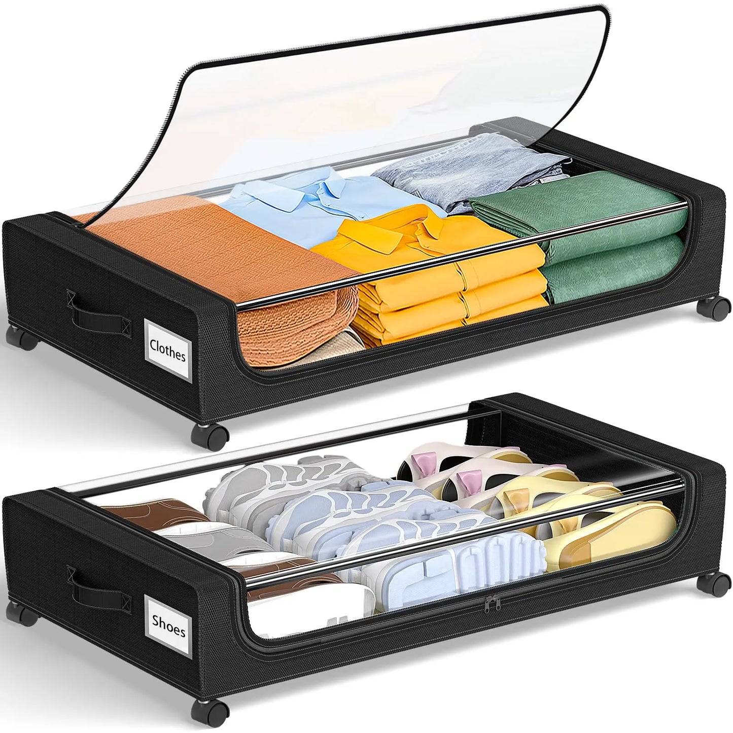 Under Bed Storage With Wheels 2-Pack Clear Lids