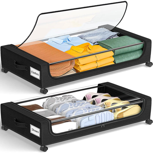 Under Bed Storage With Wheels 2-Pack Clear Lids