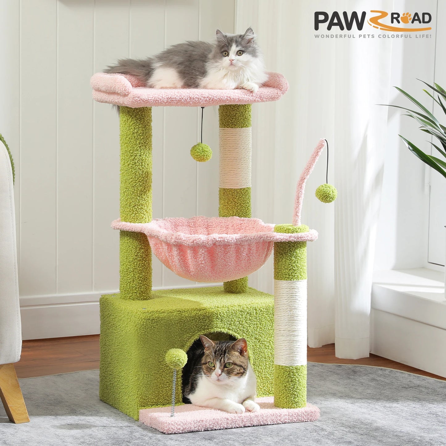PAWZ Road 4-in-1 Cat Tree With Condo, Sisal Scratching, Hammock