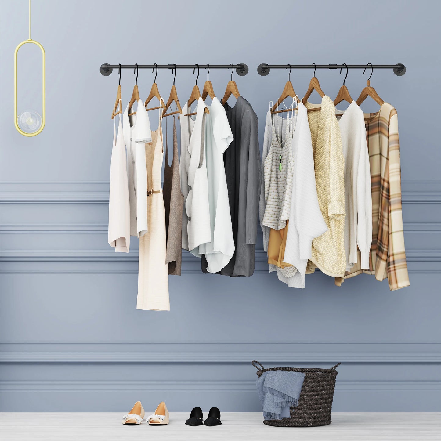 Industrial Pipe Clothes Rail Rack Wall Mounted Garment Organizer