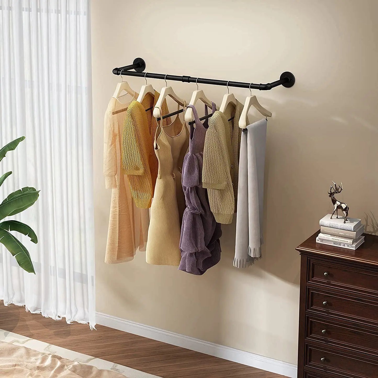 None Industrial Pipe Wall Mounted Clothes Rack With Hooks