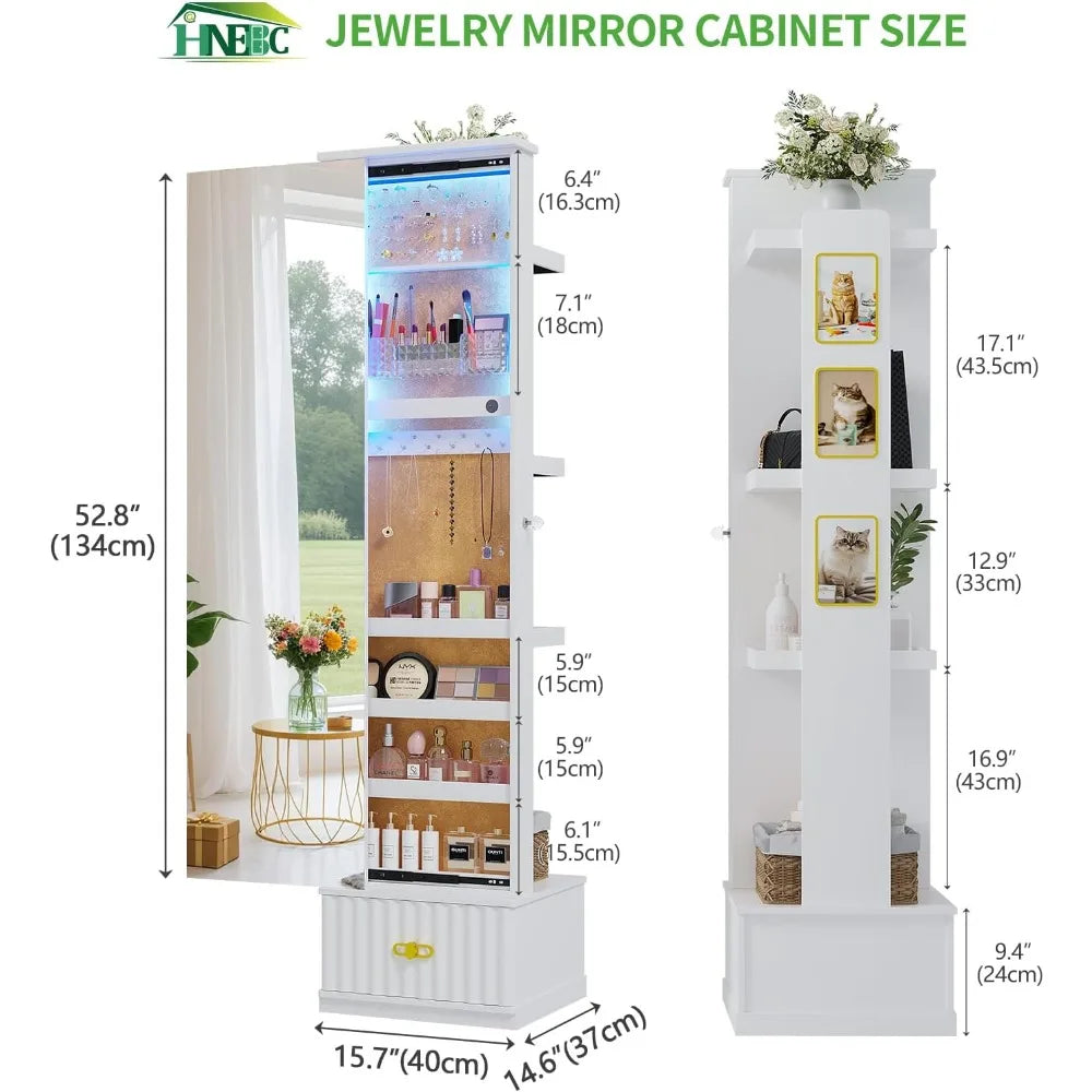 RBXC Full Length Mirror Jewelry Cabinet with Stand and Storage