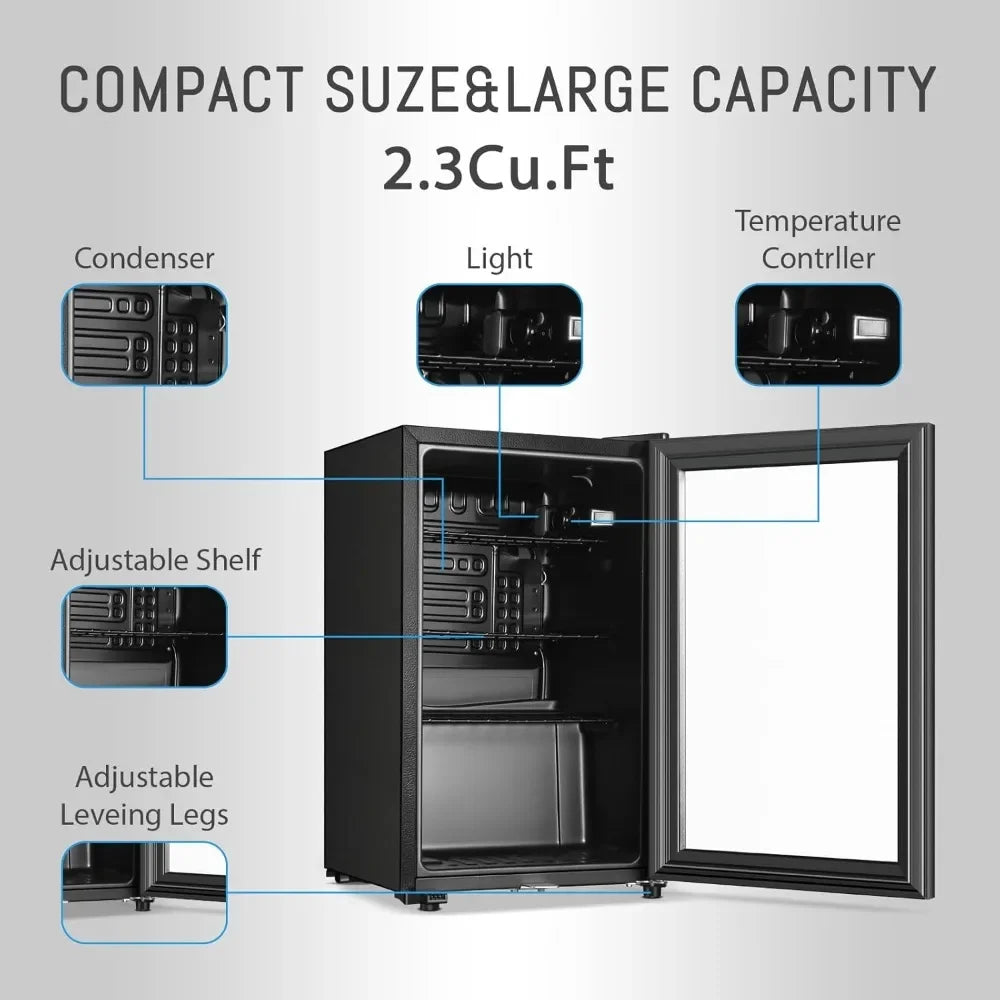 Beverage Refrigerator Freestanding Cooler With Double Glass Doors