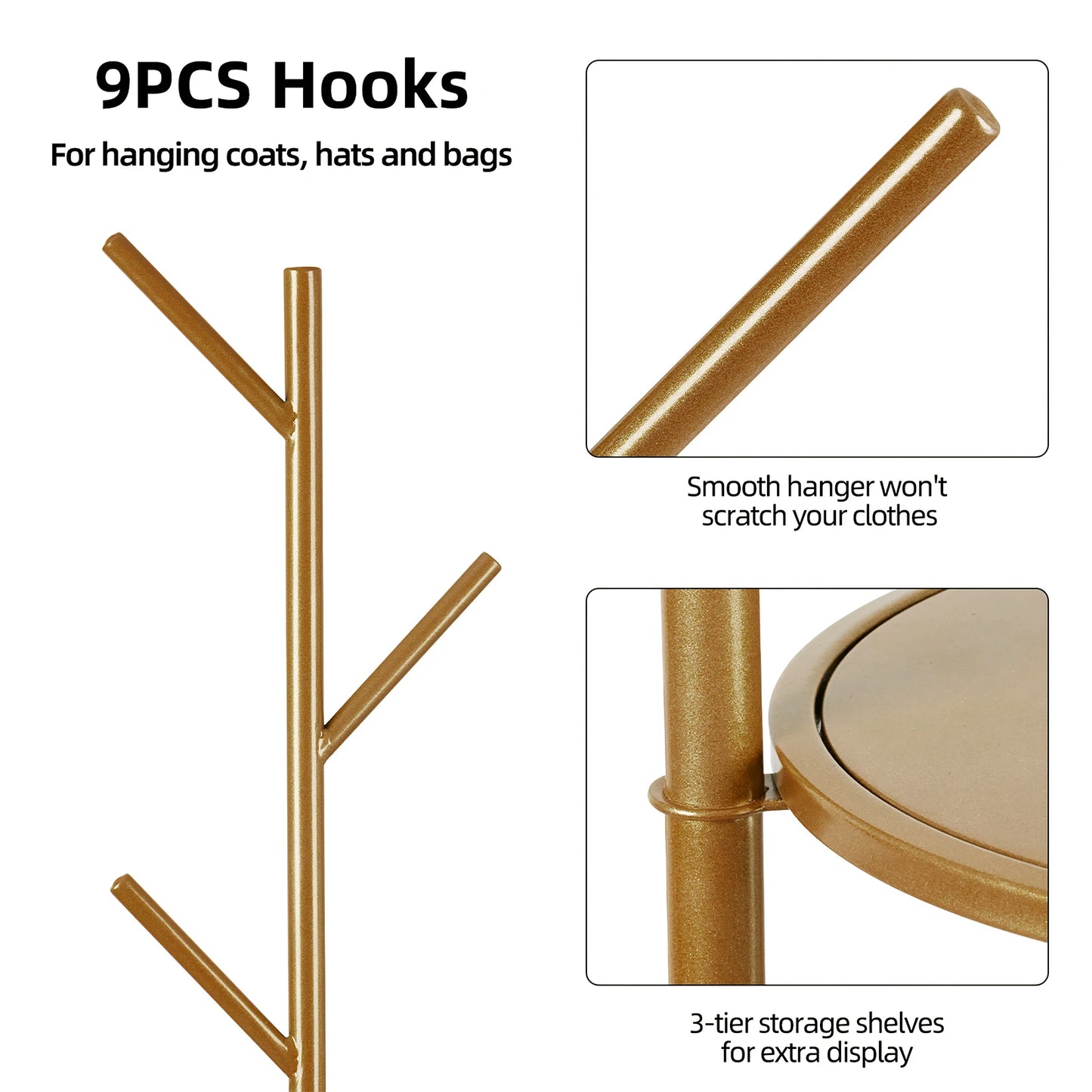 Heavy Duty Marble Coat Rack Stand Gold Metal