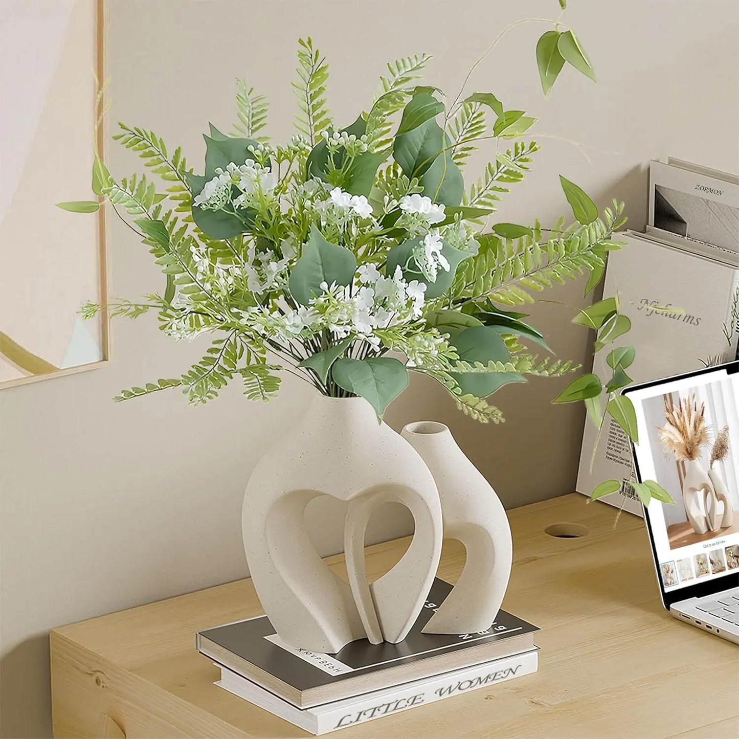 Heart Shaped Ceramic Vases Set of 2 for Home Decor