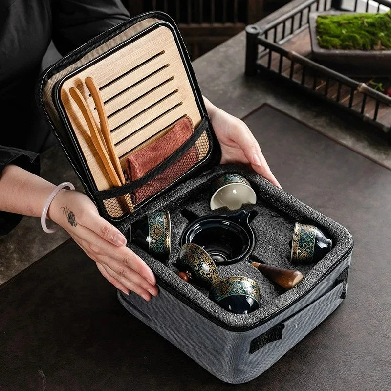 PDQ CN Kung Fu Tea Set Sand Ceramic Pottery Travel Gift