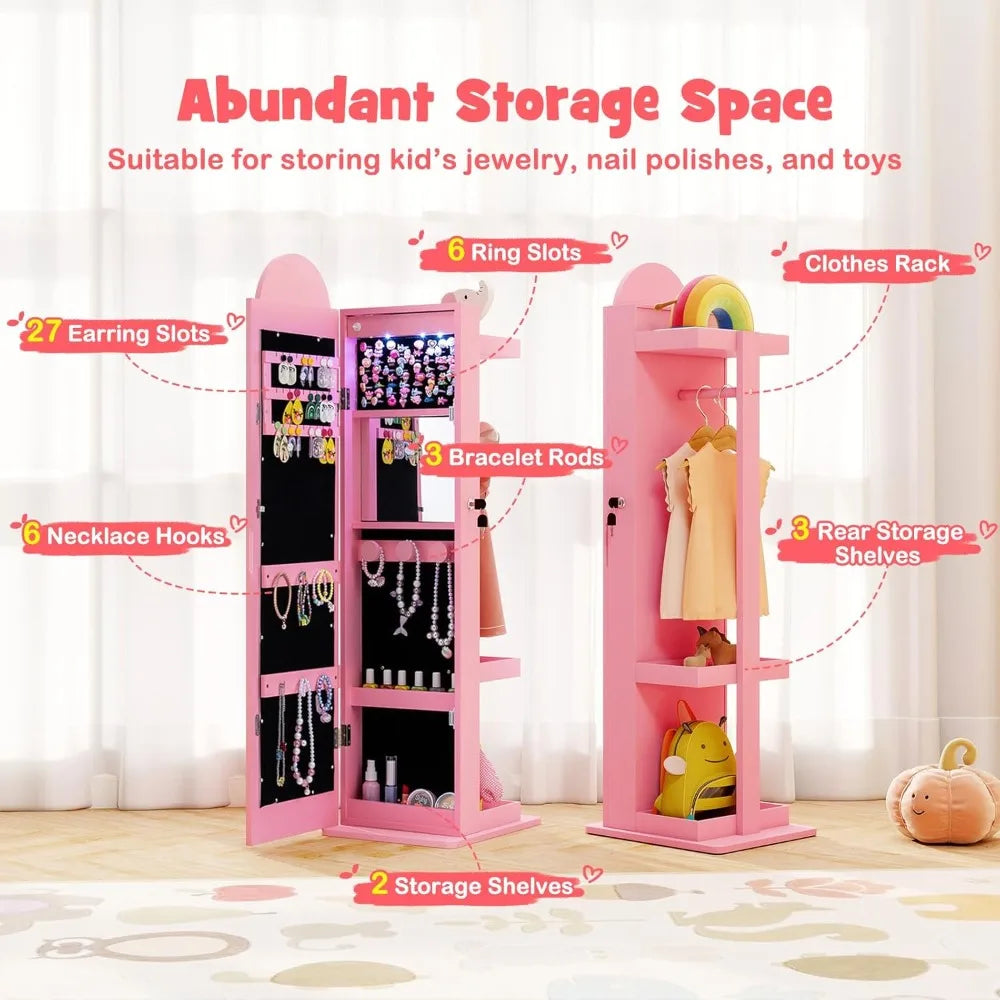 Jewelry Cabinet With LED Lights and Full Length Mirror