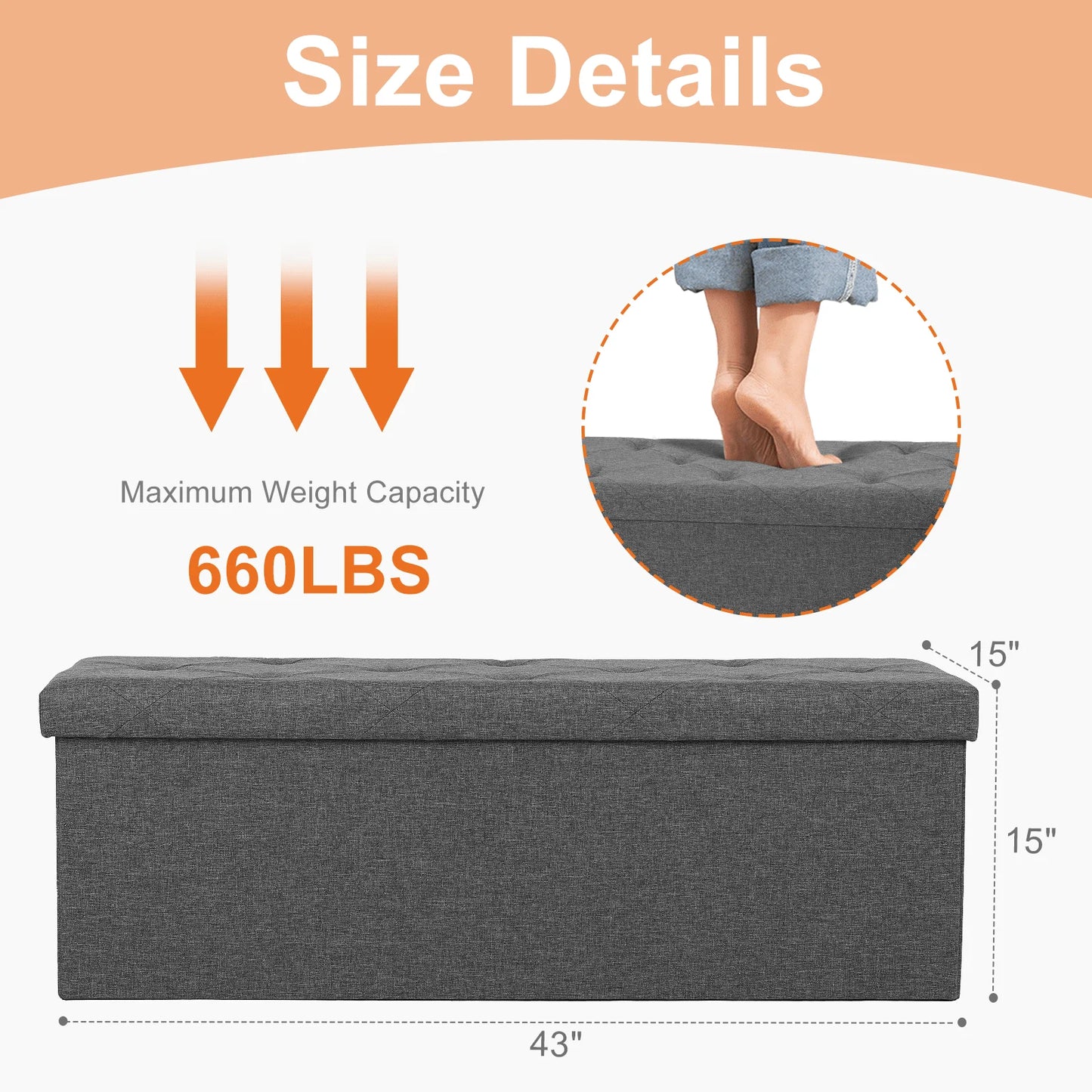 Ottoman Bench Foldable Storage Toy Organizer And Foot Rest Stool