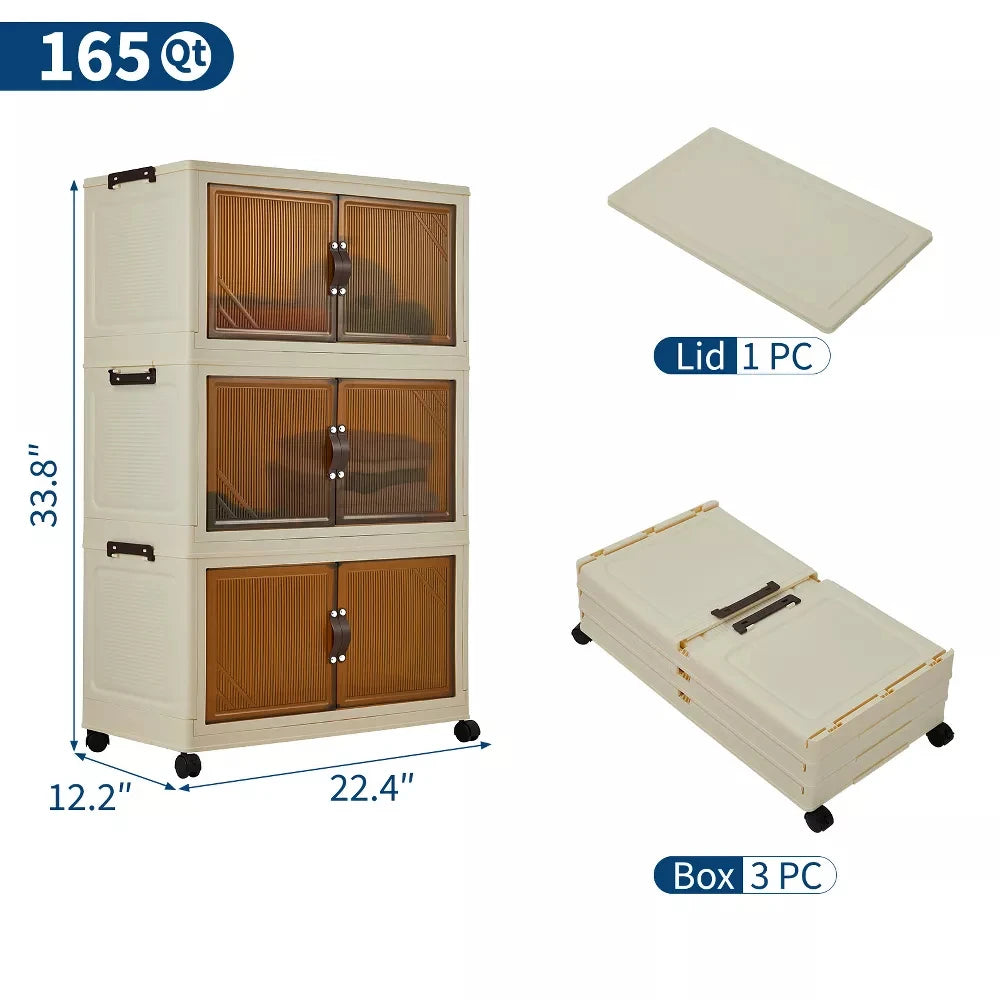 HiMISS 3 4 5 Tier Foldable Storage Cabinet With Wheels