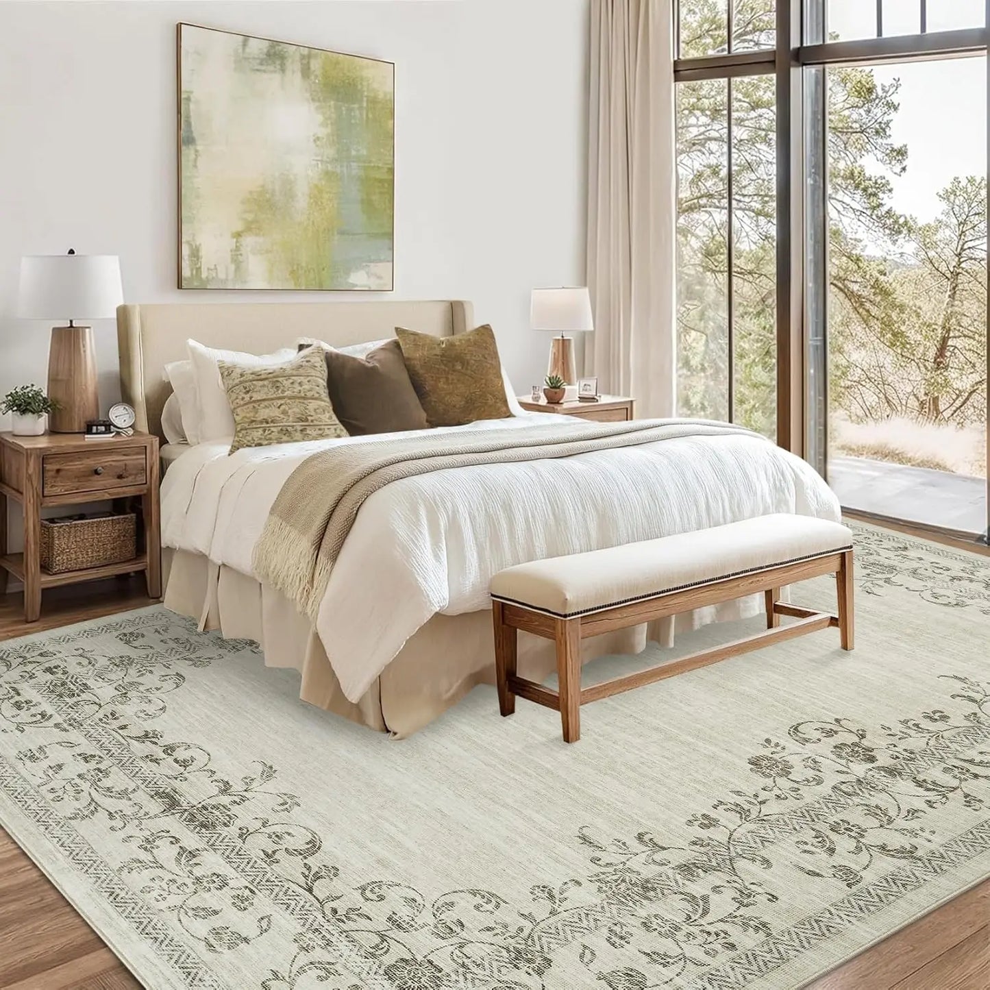 HiMISS Floral Border Washable Area Rug For Living Room And Bedroom