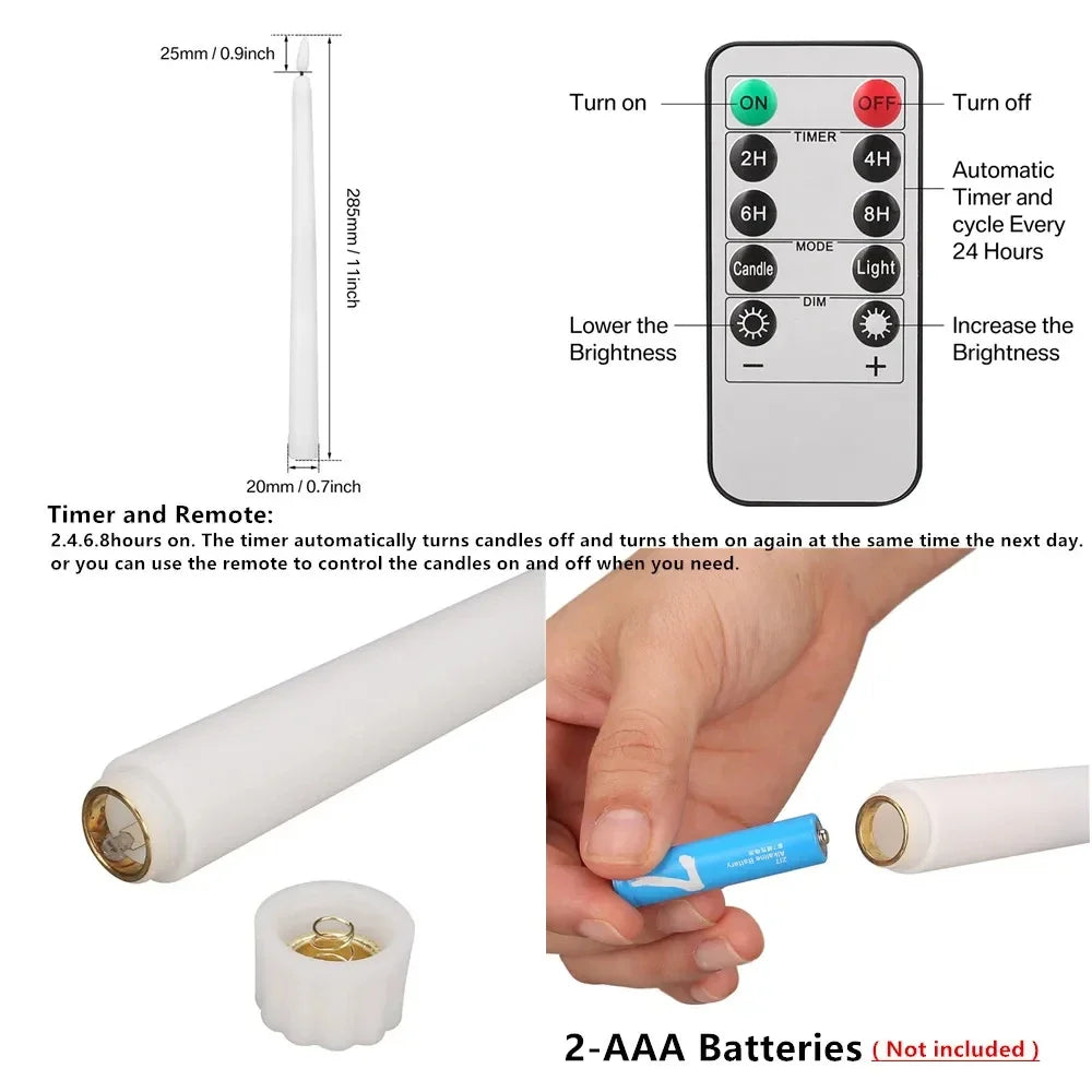 LED Flameless Flickering Taper Candles Set With Remote For Home Decor