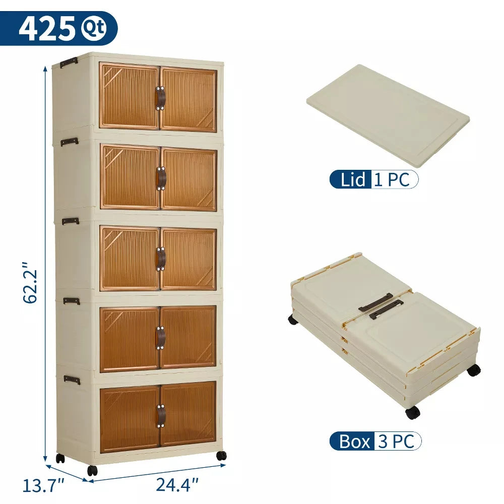 HiMISS 3 4 5 Tier Foldable Storage Cabinet With Wheels