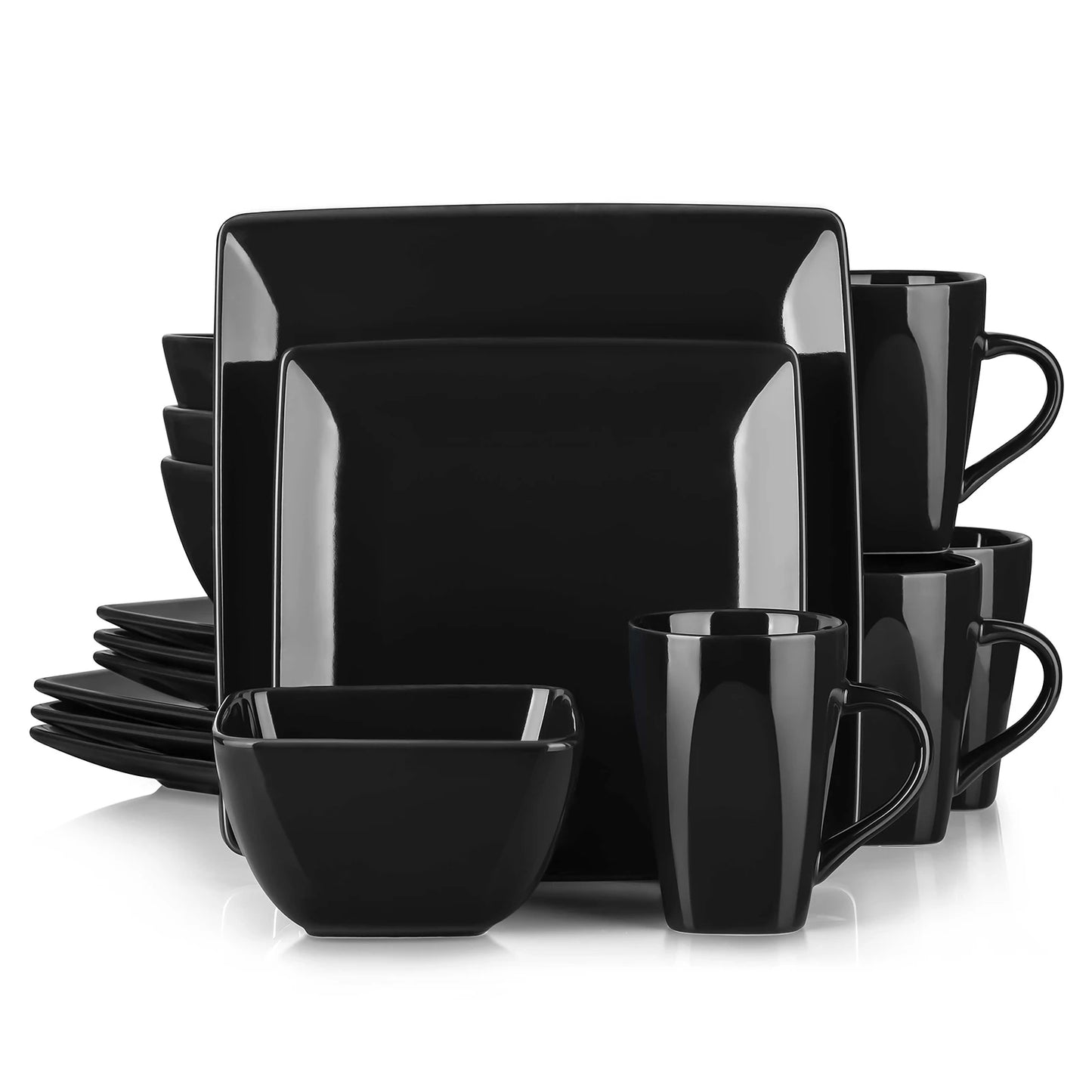 MALACASA SOHO Porcelain Square Dinnerware Set Plates Bowls Mugs 16 32 48 Pieces