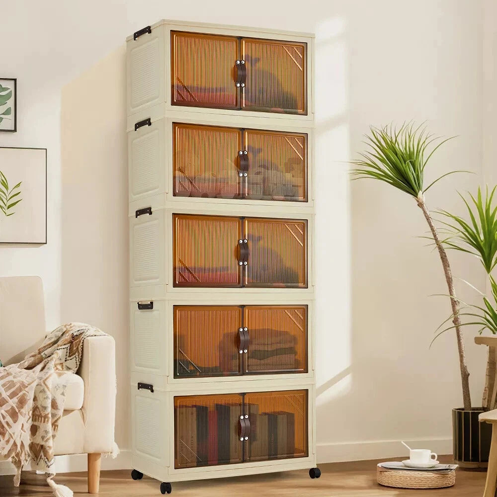 HiMISS 3 4 5 Tier Foldable Storage Cabinet With Wheels