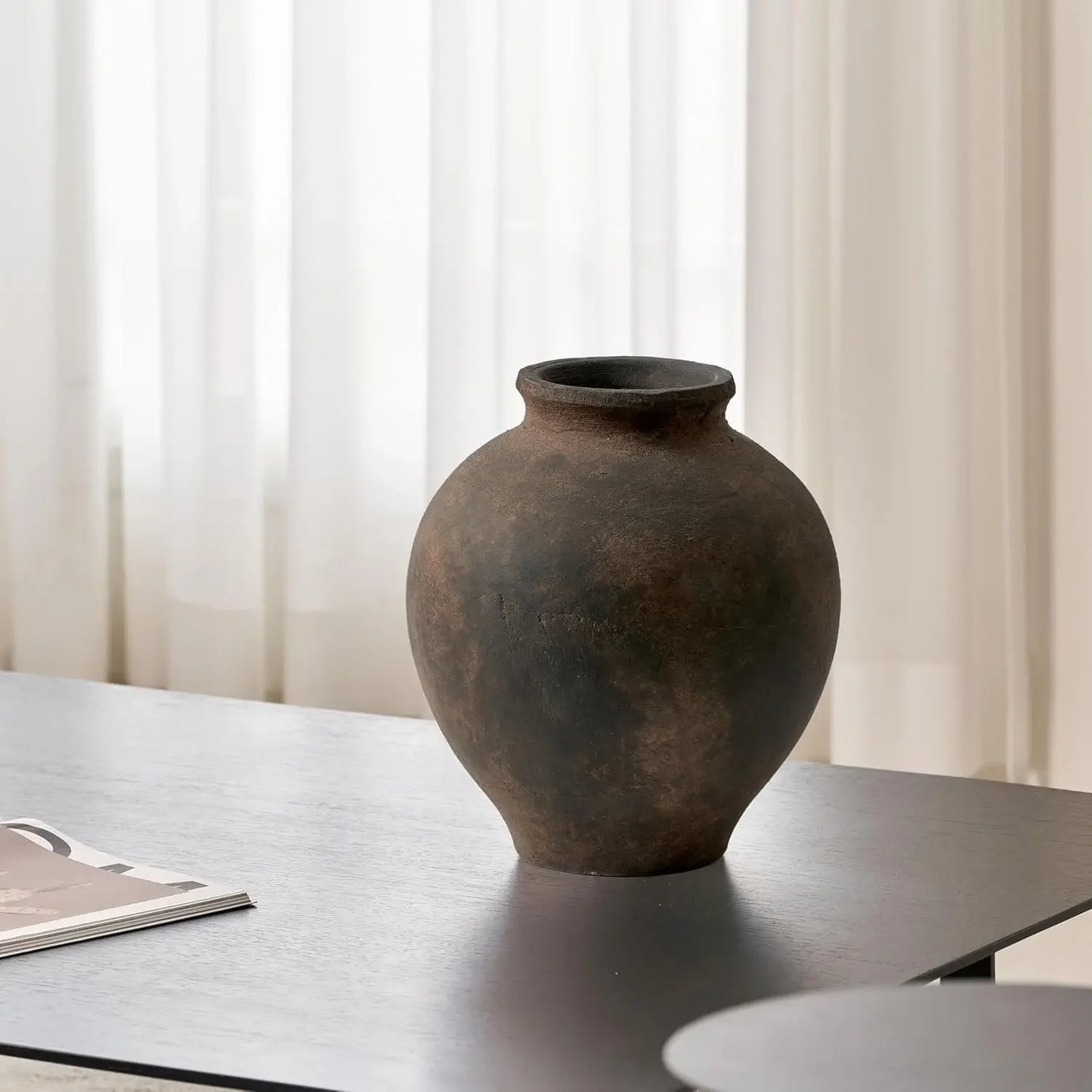 Brown Ceramic Vase Zen Style Terracotta Distressed Farmhouse Decor