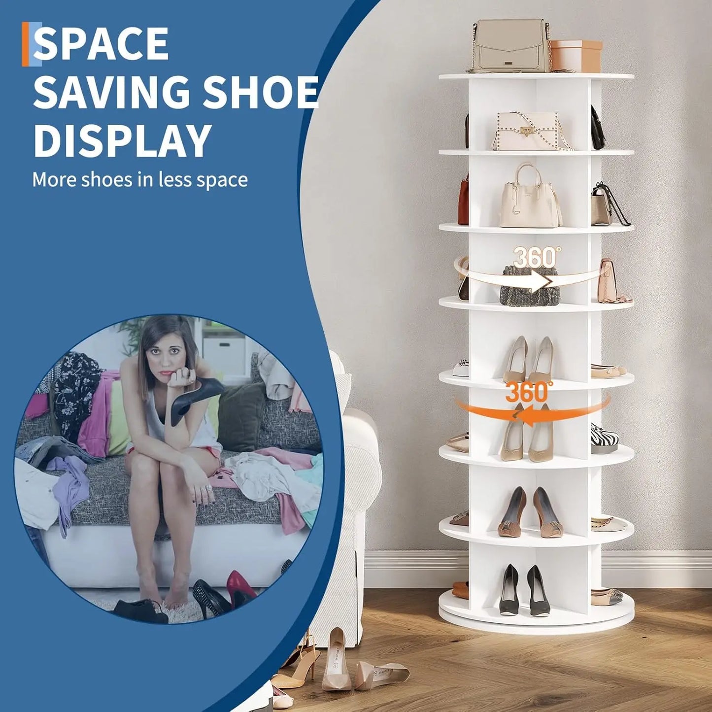 HobbyLane 7 Tier Rotating Shoe Rack Tower Free Standing Organizer