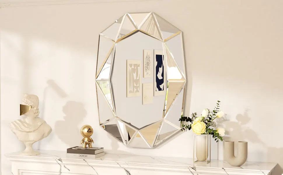 Wisfor Irregular Glass Wall Mirror With Beveled Diamond Edge