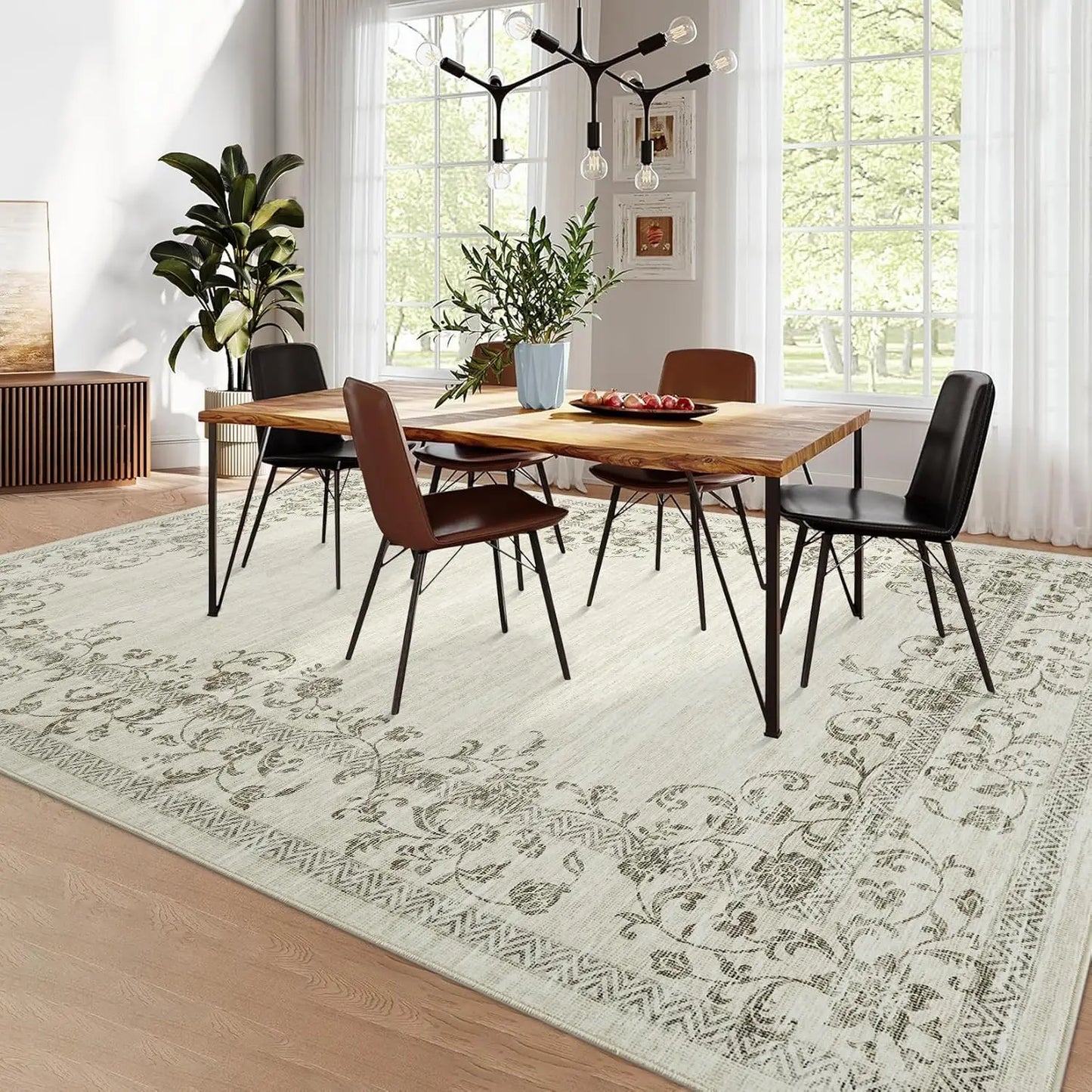 HiMISS Floral Border Washable Area Rug For Living Room And Bedroom