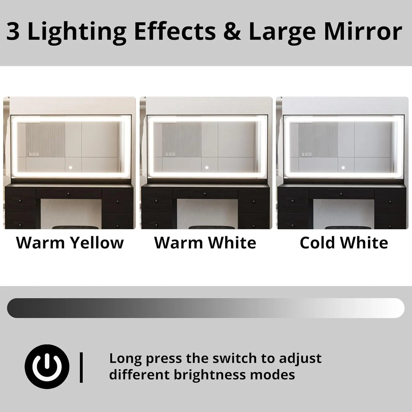 Vanity Makeup Desk Set With Led Mirror And Power Outlet