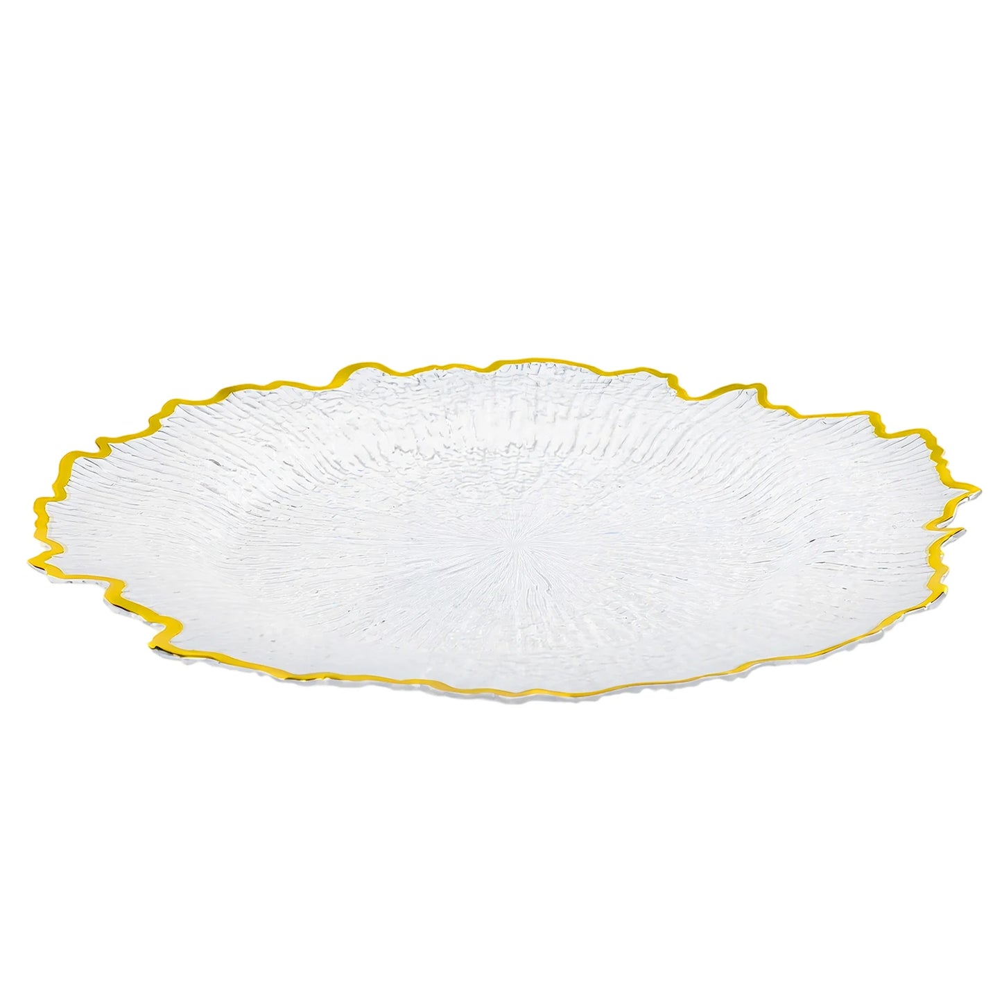 25 Pack Clear Plastic Charger Plates Round Rim With Reef Textured Rim