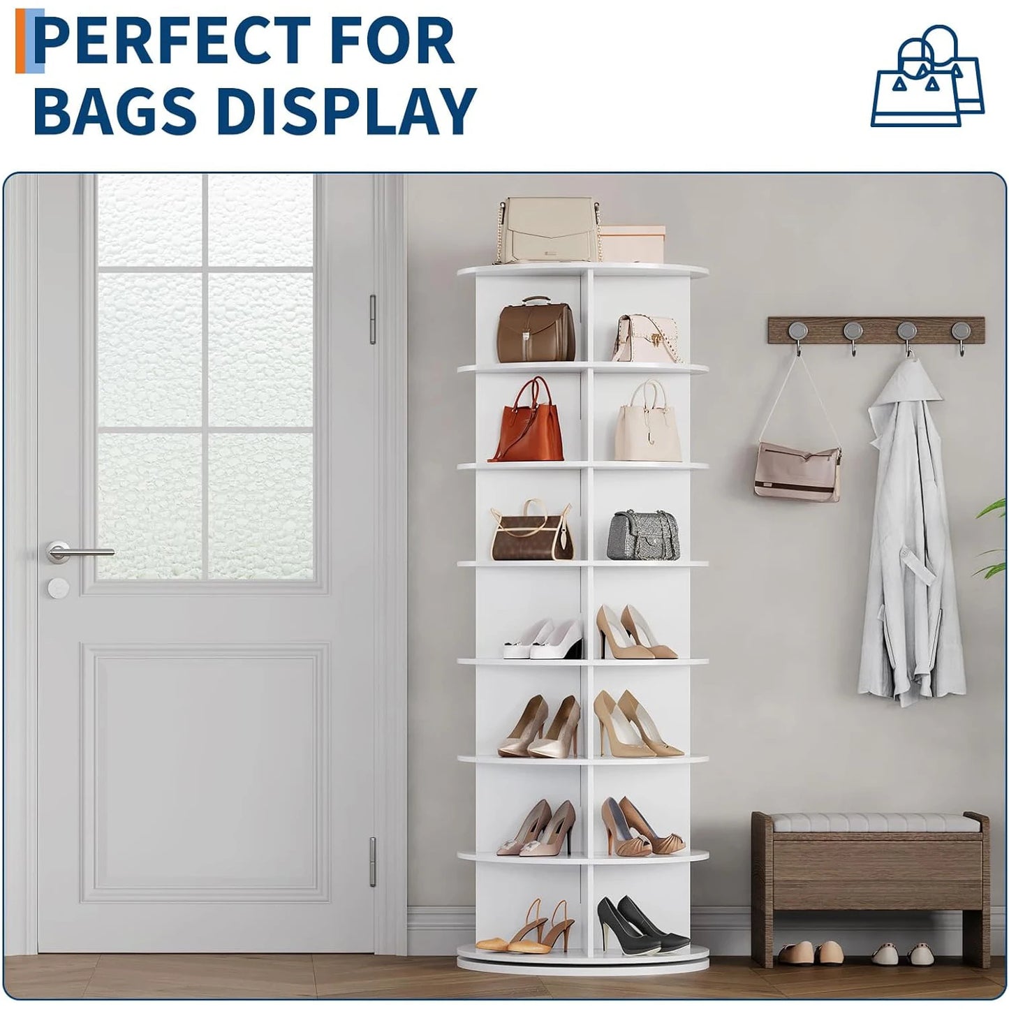 HobbyLane 7 Tier Rotating Shoe Rack Tower Free Standing Organizer