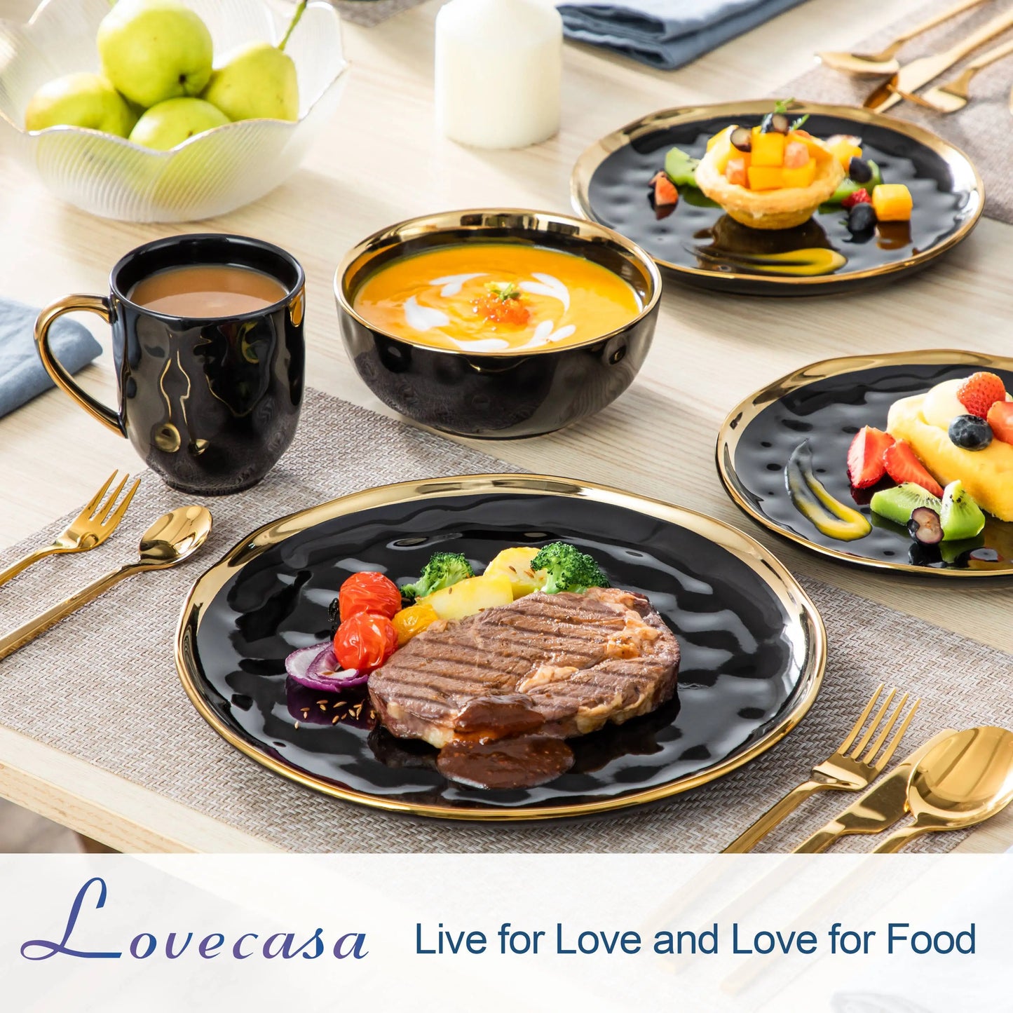 Malacasa Porcelain Dinnerware Set With Gold Trim Collection