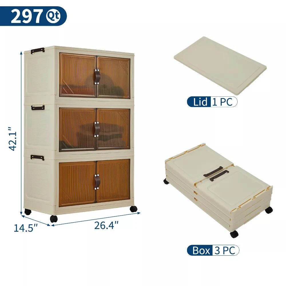 HiMISS 3 4 5 Tier Foldable Storage Cabinet With Wheels