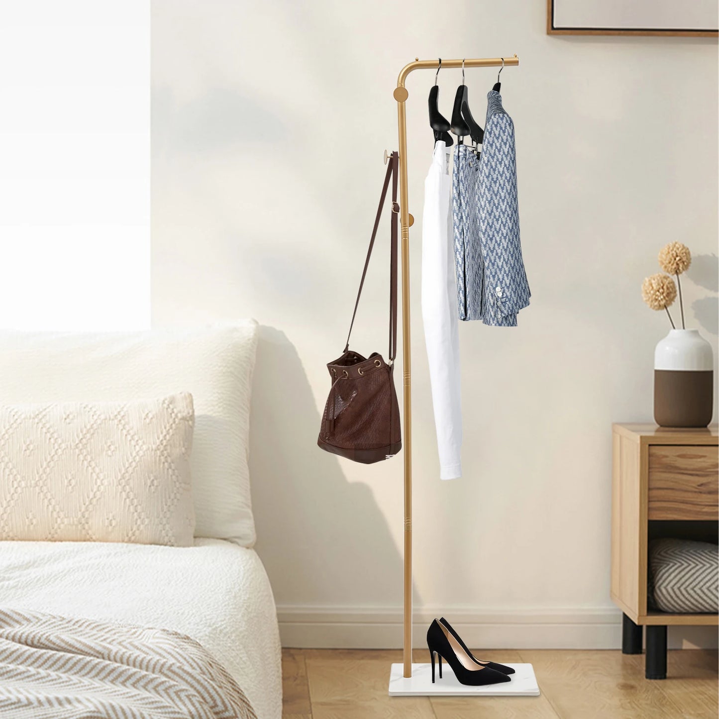Modern L Shaped Corner Clothing Rack Freestanding Garment Organizer