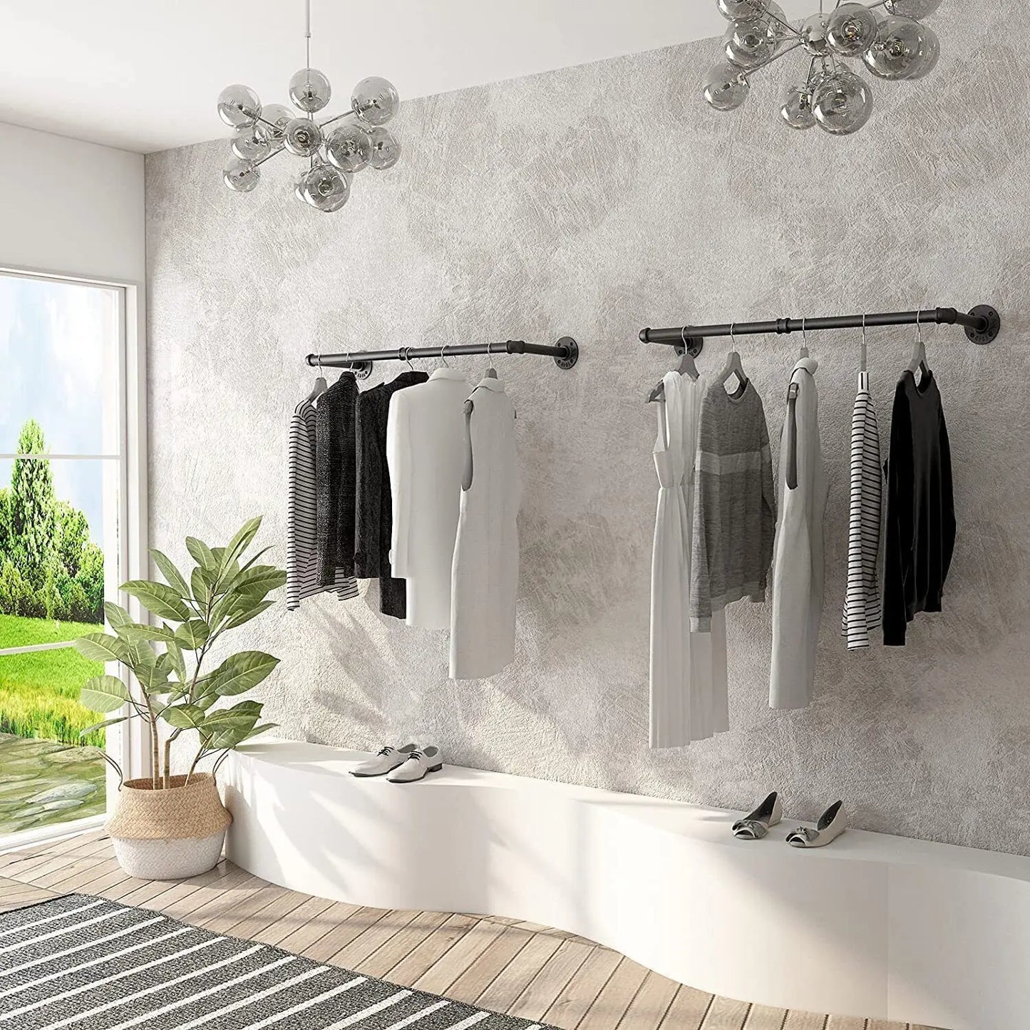 Industrial Pipe Clothes Rail Rack Wall Mounted Garment Organizer